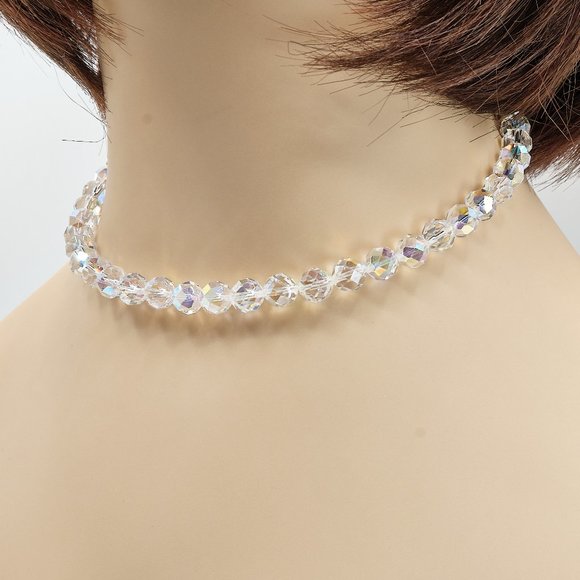 Crystal Necklace & Earrings Set, Dainty Vintage Choker Necklace - Picture 6 of 10